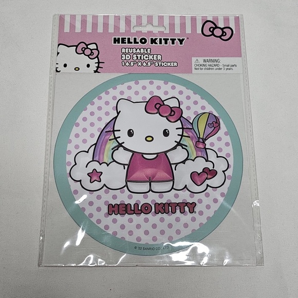 New Set 2 Sanrio Hello Kitty Reusable 3D Puffy Sticker Rainbow Dots 6.5" - Picture 2 of 5